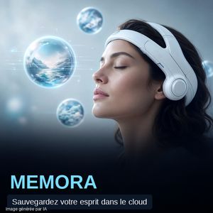 Publicité fictive Memora : sauvegarde cérébrale dans le cloud