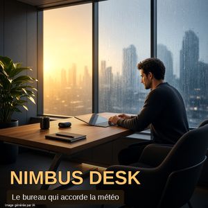 Encart fictif Nimbus Desk : bureau accordé à la météo